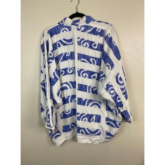 Nativewear Designs Blue White Kimono Cardigan Size Medium Artsy lagenlook Boho - Picture 13 of 13